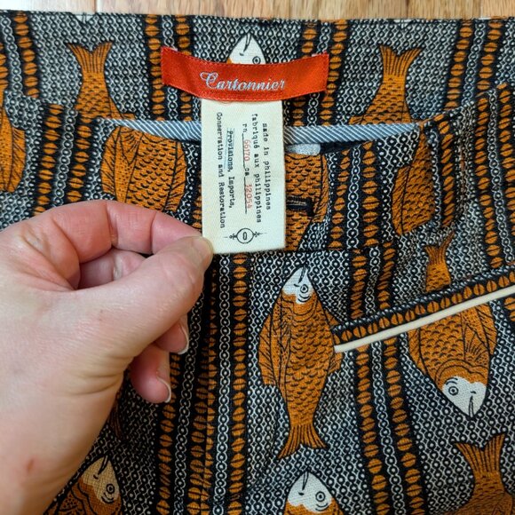 Cartonnier by Anthropologie Fish Print Charlie Trouser Pants RaRe Women's Size 0 - Picture 5 of 8